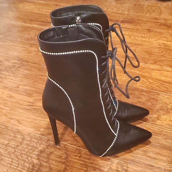 Azalea Wang Faux Leather Rhinestone High Heel Booties - Picture 3 of 6